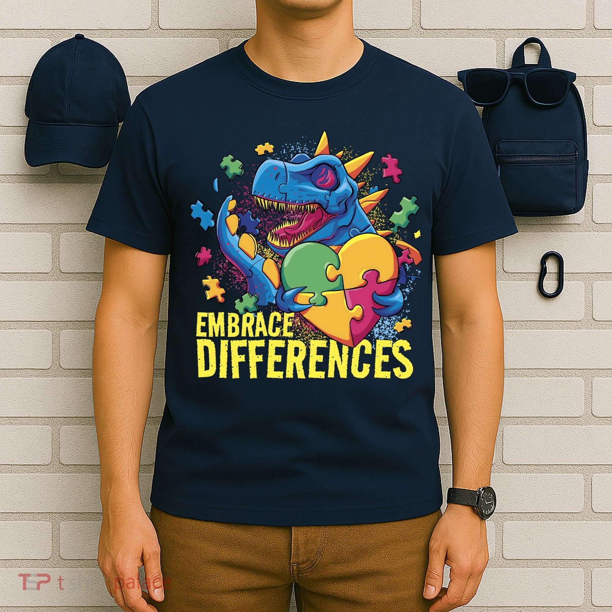 Autism Dinosaur Holding Puzzle Heart T-Shirt