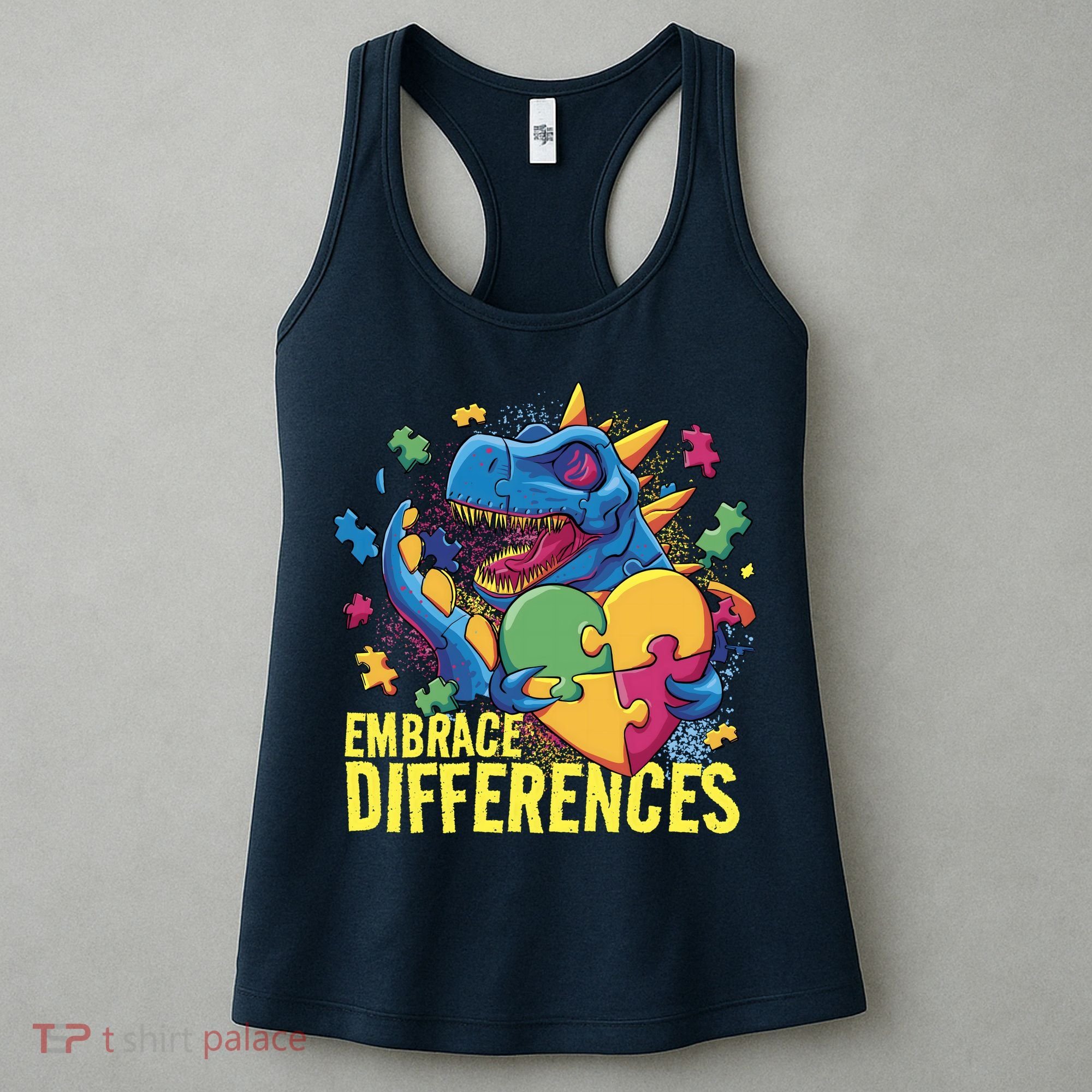 Autism Dinosaur Holding Puzzle Heart Women's Tank Top