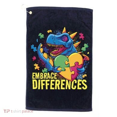 Autism Dinosaur Holding Puzzle Heart Golf Towel