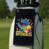 Autism Dinosaur Holding Puzzle Heart Golf Towel thumb 2