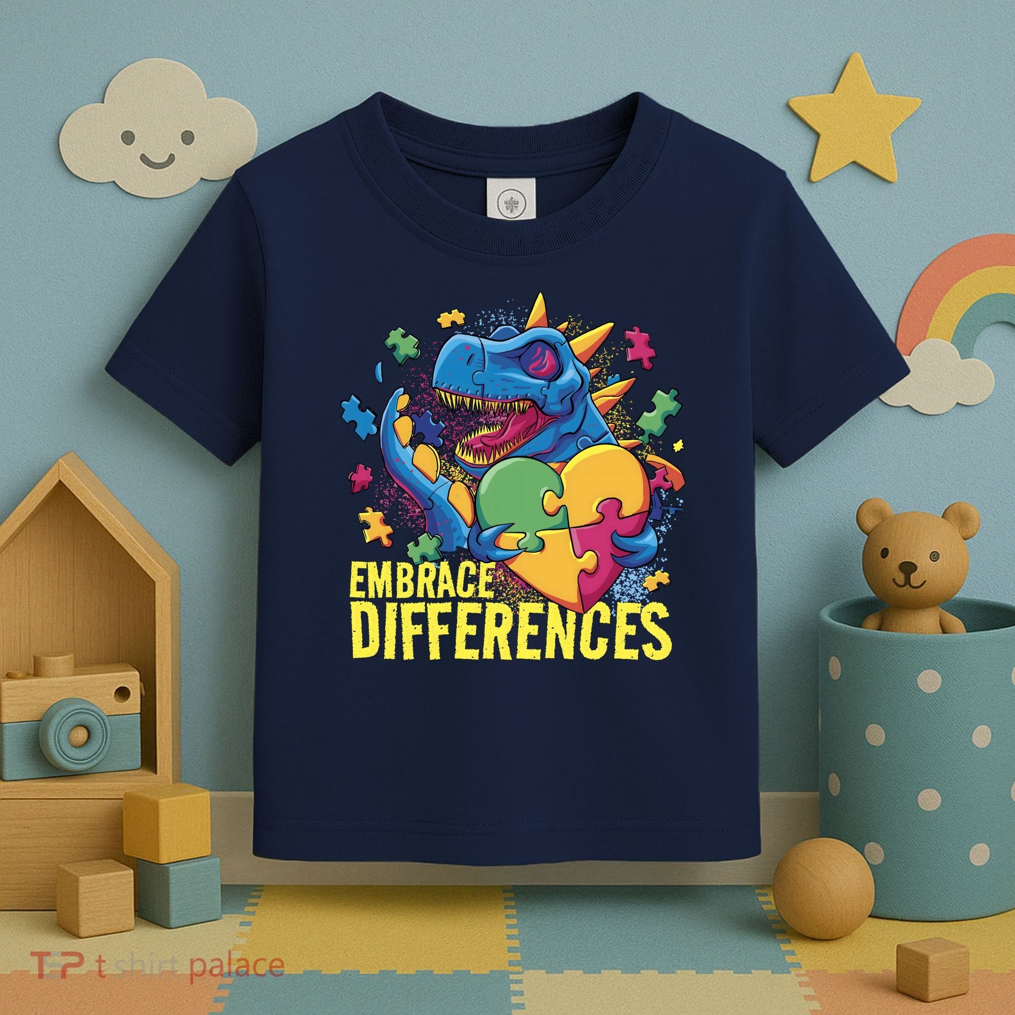 Autism Dinosaur Holding Puzzle Heart Toddler T-Shirt