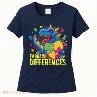 Autism Dinosaur Holding Puzzle Heart Women's T-Shirt thumb 0