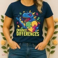 Autism Dinosaur Holding Puzzle Heart Women's T-Shirt thumb 2