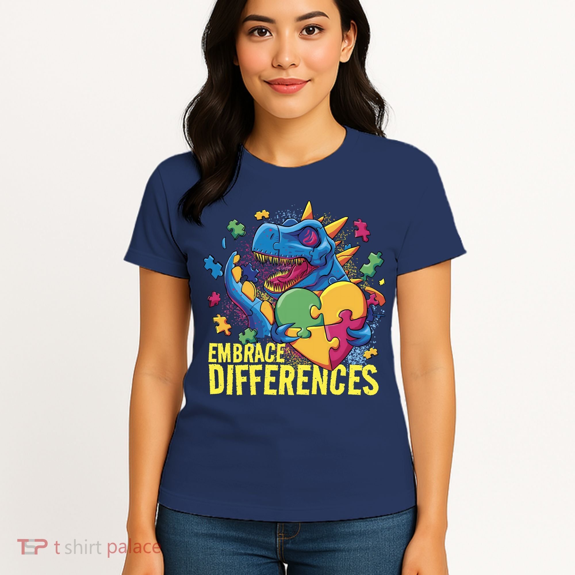 Autism Dinosaur Holding Puzzle Heart Women's T-Shirt