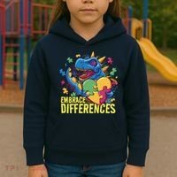 Autism Dinosaur Holding Puzzle Heart Kids Hoodie thumb 3