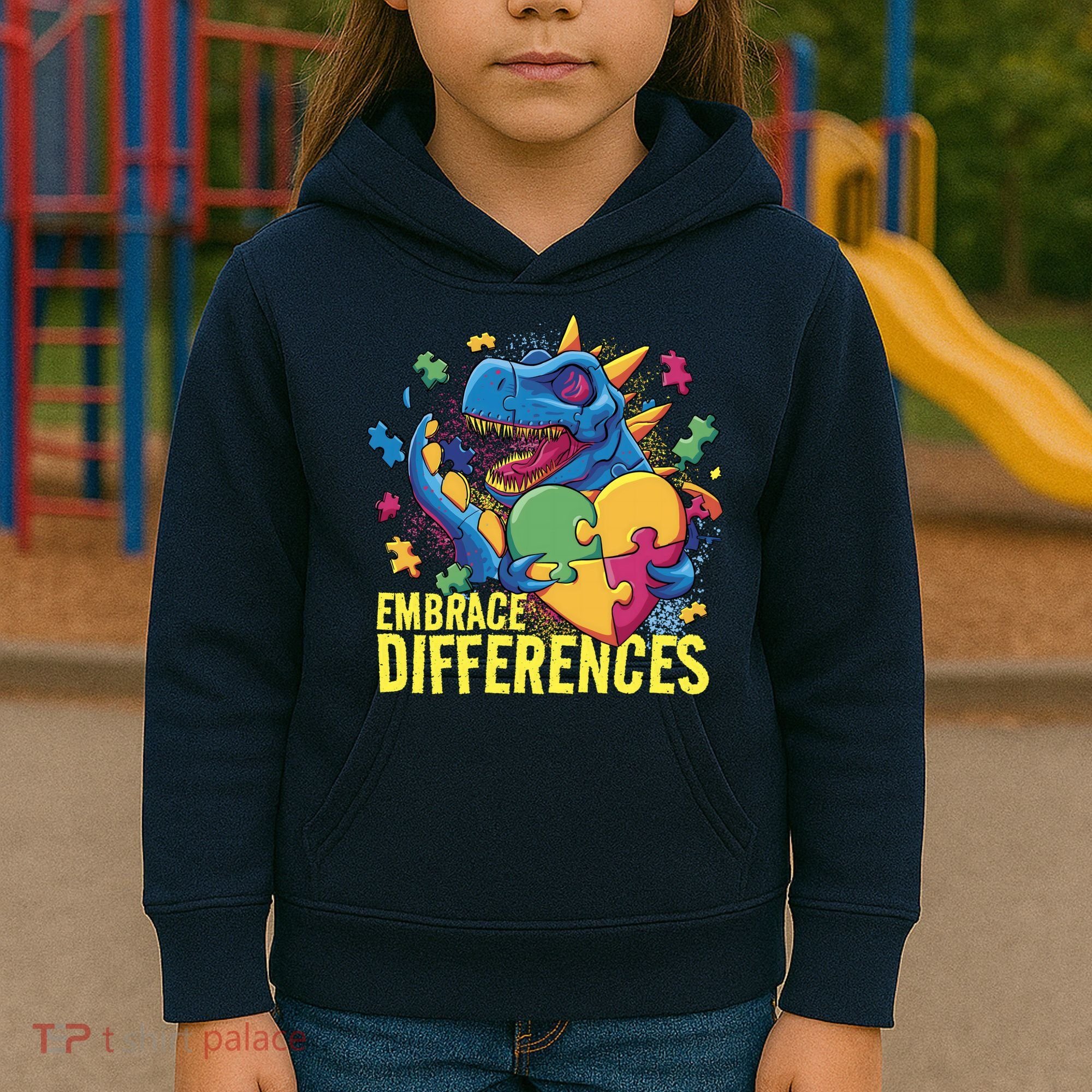 Autism Dinosaur Holding Puzzle Heart Kids Hoodie