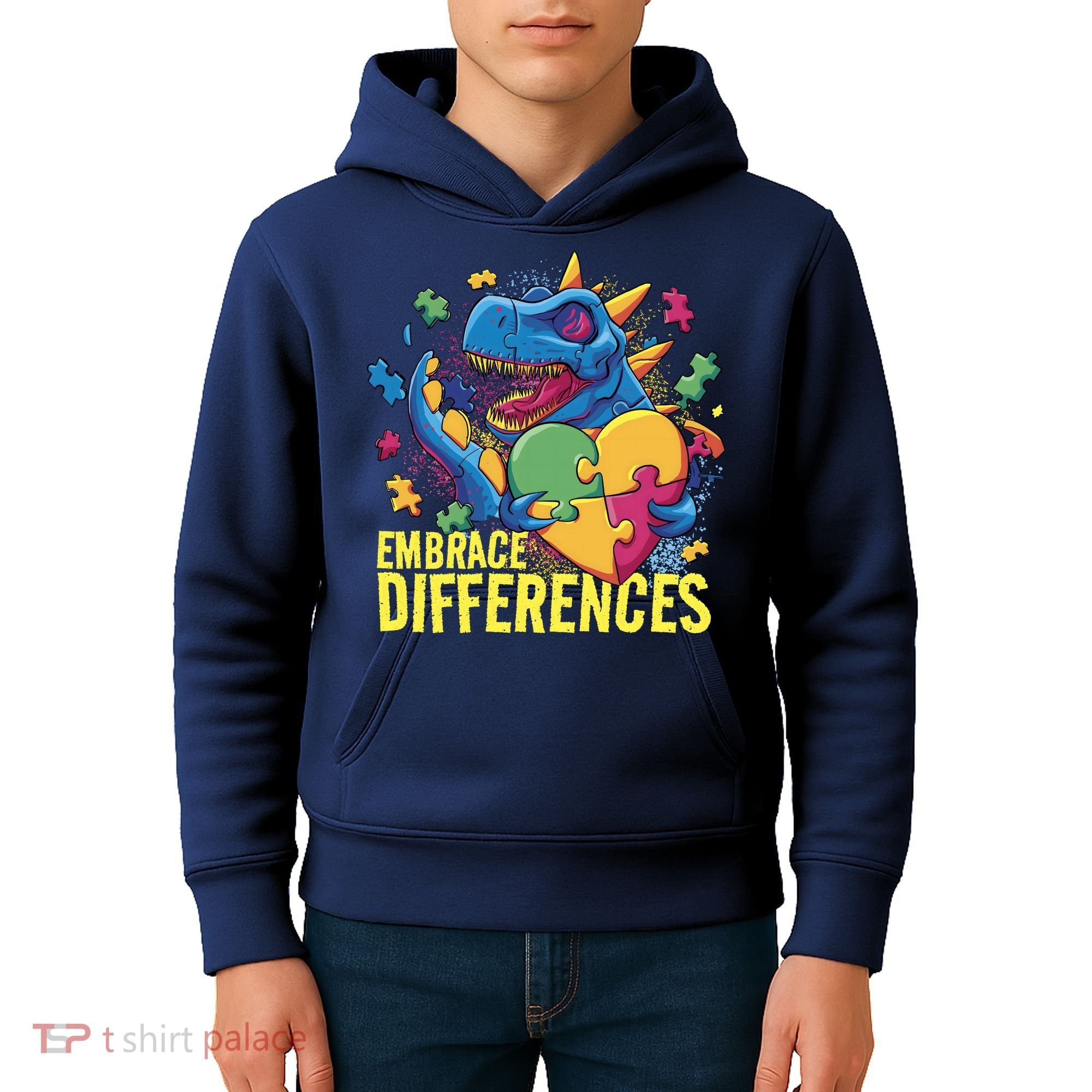 Autism Dinosaur Holding Puzzle Heart Kids Hoodie