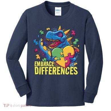 Autism Dinosaur Holding Puzzle Heart Kids Long Sleeve Shirt