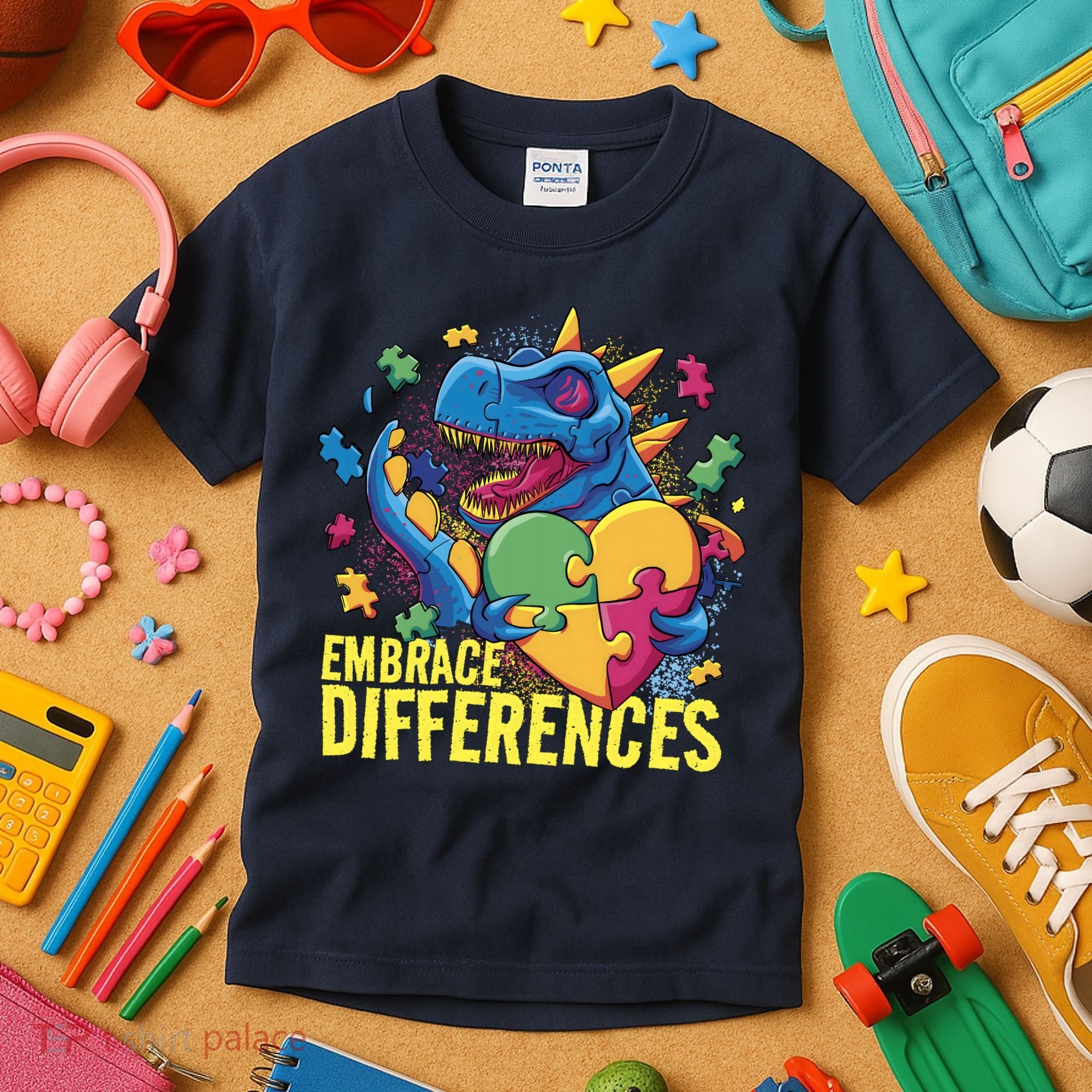 Autism Dinosaur Holding Puzzle Heart Kids T-Shirt