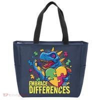 Autism Dinosaur Holding Puzzle Heart Tote Bag thumb 0