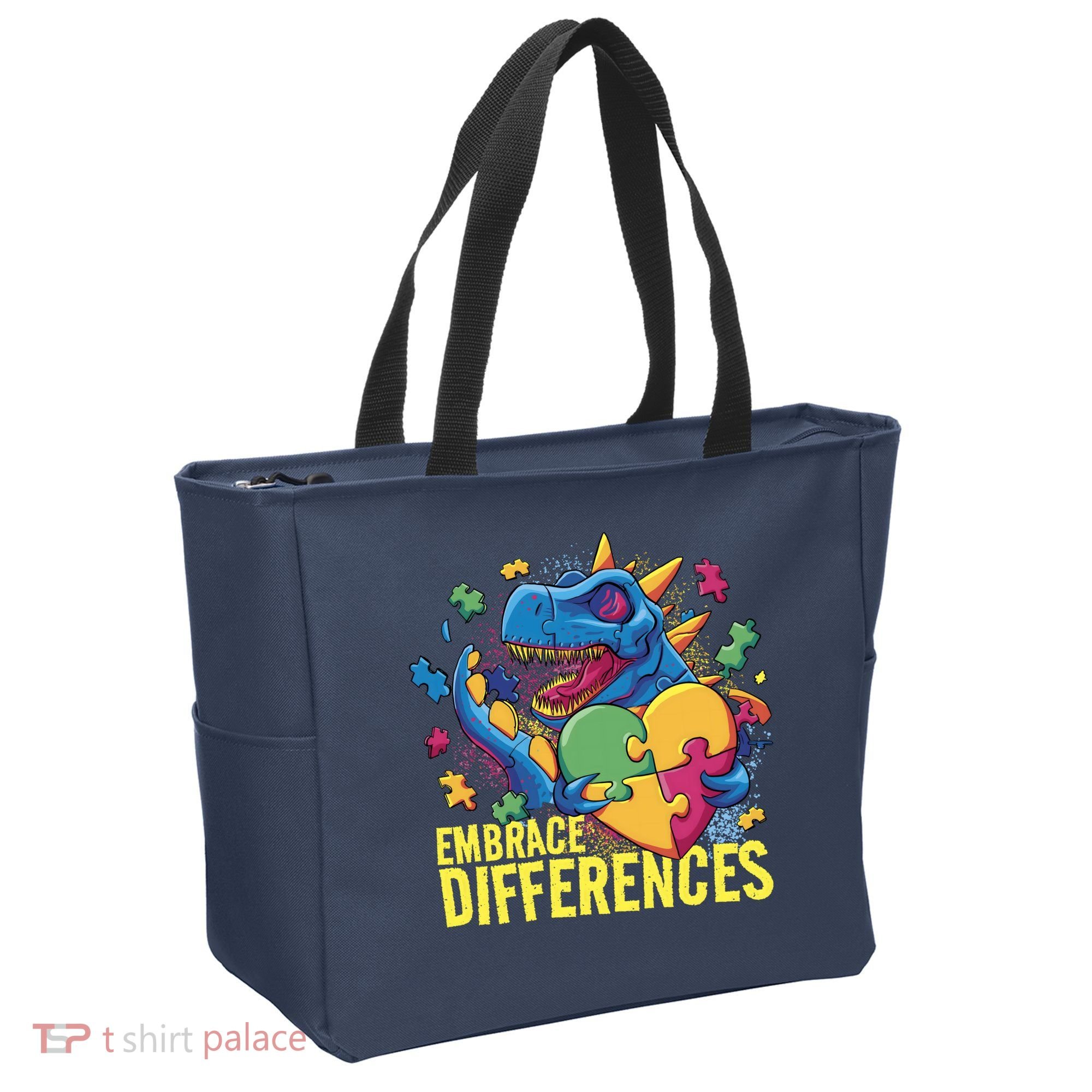 Autism Dinosaur Holding Puzzle Heart Tote Bag