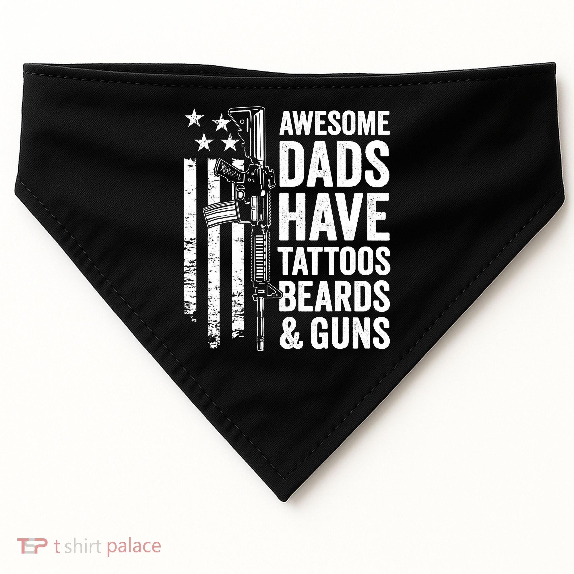 Awesome Dads Have Tattoos Beards Guns Fathers Day Gun USA-Made Doggie Bandana