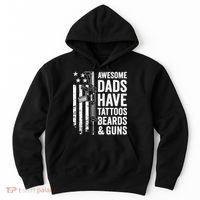 Awesome Dads Have Tattoos Beards Guns Fathers Day Gun Hoodie thumb 0