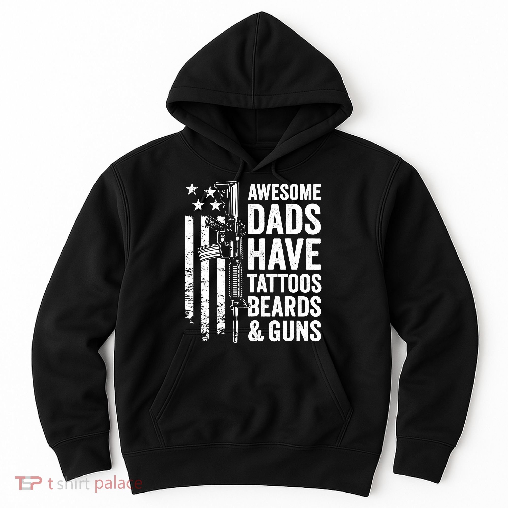 Awesome Dads Have Tattoos Beards Guns Fathers Day Gun Hoodie