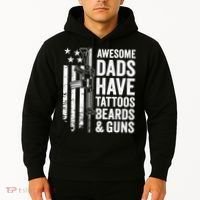 Awesome Dads Have Tattoos Beards Guns Fathers Day Gun Hoodie thumb 2