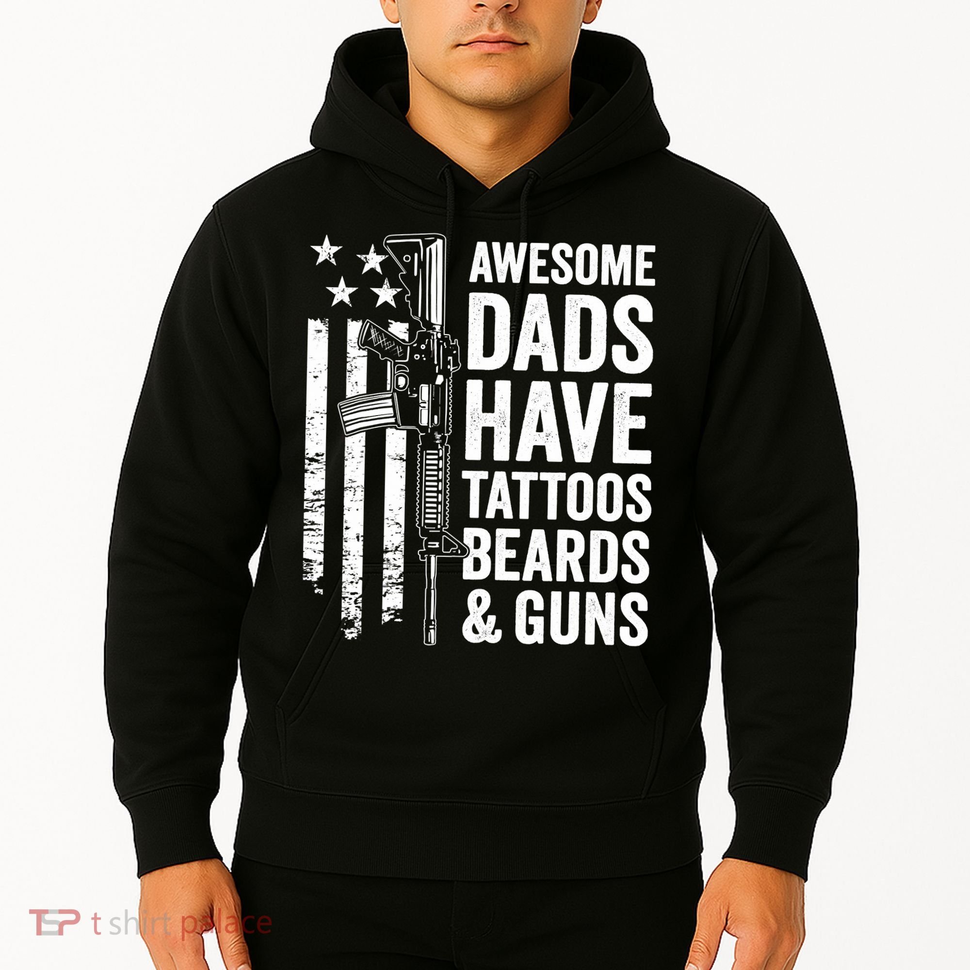 Awesome Dads Have Tattoos Beards Guns Fathers Day Gun Hoodie