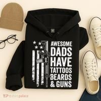Awesome Dads Have Tattoos Beards Guns Fathers Day Gun Hoodie thumb 4