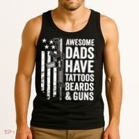Awesome Dads Have Tattoos Beards Guns Fathers Day Gun Tank Top thumb 3