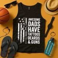 Awesome Dads Have Tattoos Beards Guns Fathers Day Gun Tank Top thumb 4