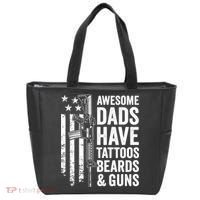 Awesome Dads Have Tattoos Beards Guns Fathers Day Gun Tote Bag thumb 0
