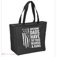 Awesome Dads Have Tattoos Beards Guns Fathers Day Gun Tote Bag thumb 2