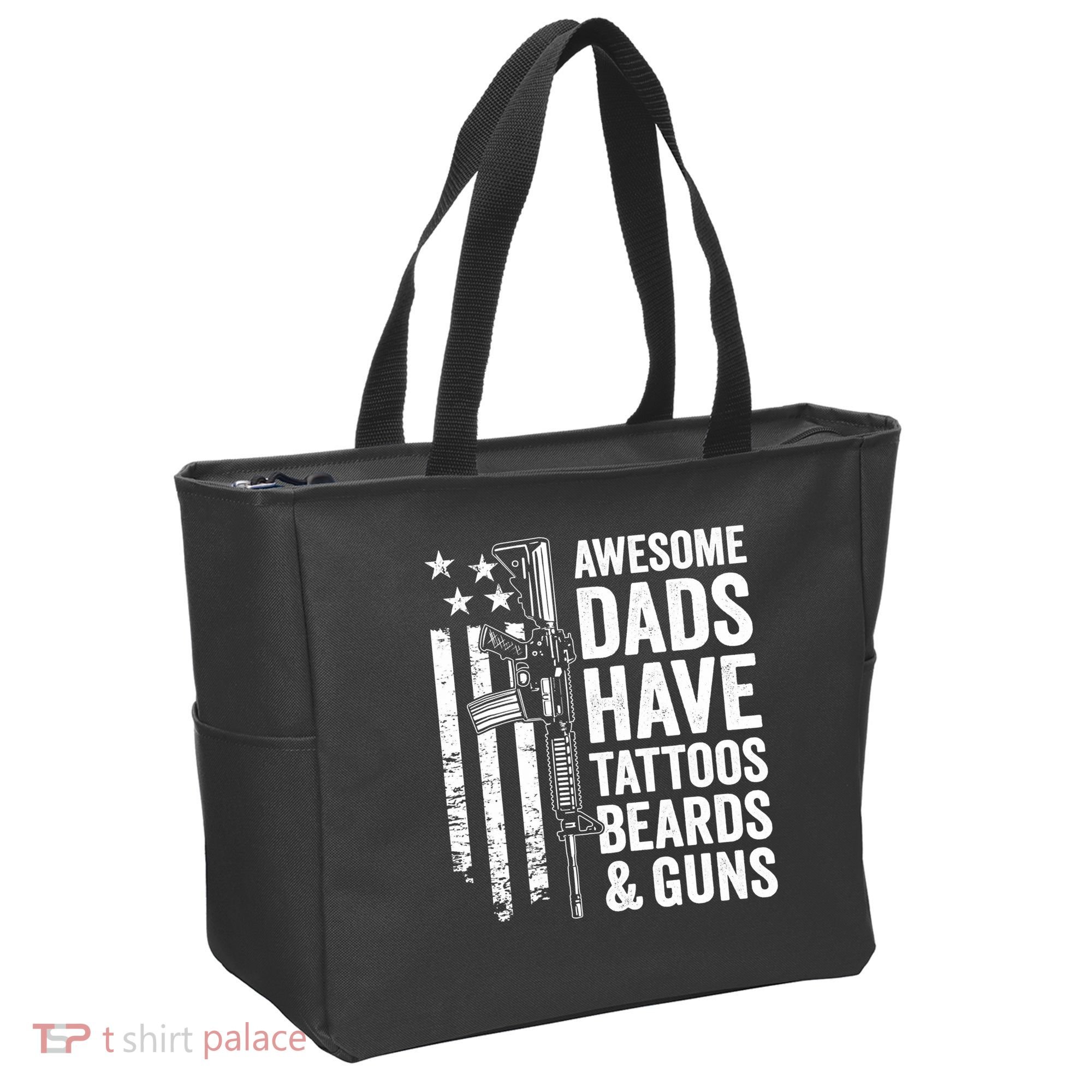 Awesome Dads Have Tattoos Beards Guns Fathers Day Gun Tote Bag