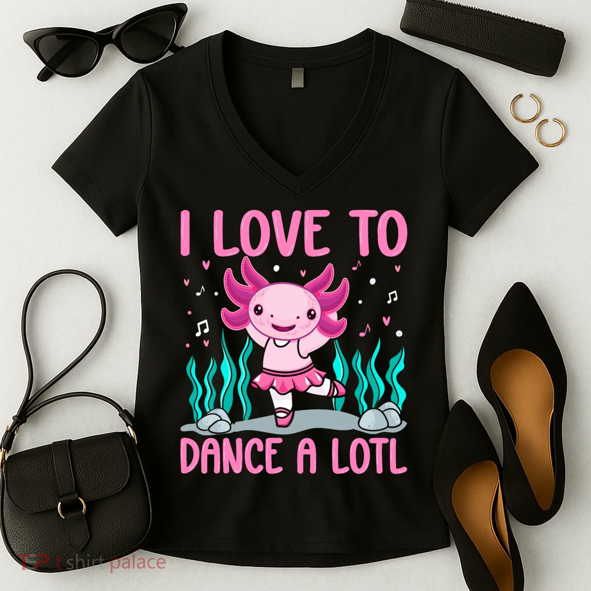 Axolotl Dancer - I Love To Dance A Lotl Dancing Axolotl Girl Women's V-Neck T-Shirt