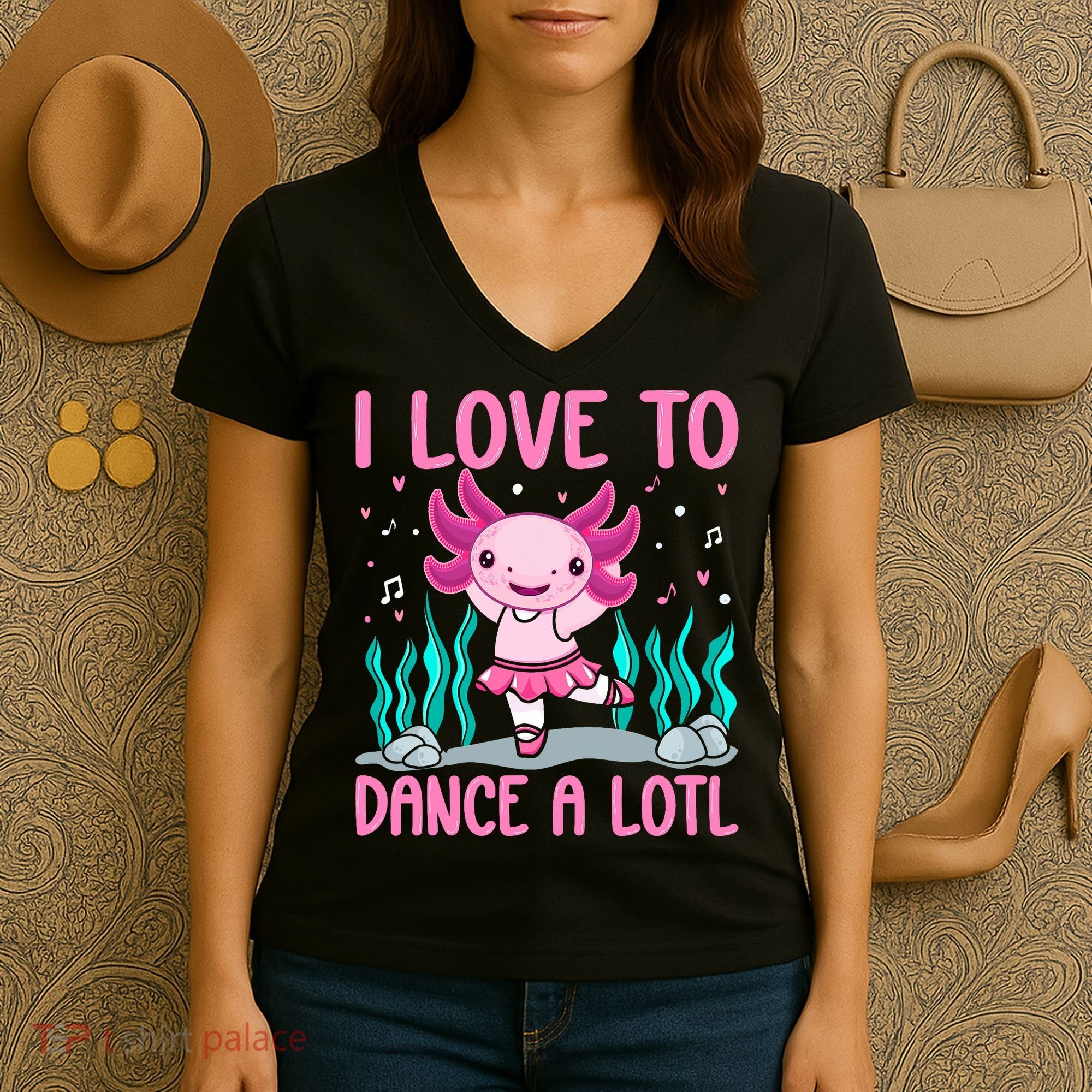 Axolotl Dancer - I Love To Dance A Lotl Dancing Axolotl Girl Women's V-Neck T-Shirt