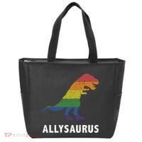 Allysaurus Dinosaur In Rainbow Flag For Ally LGBT Pride Tote Bag thumb 0