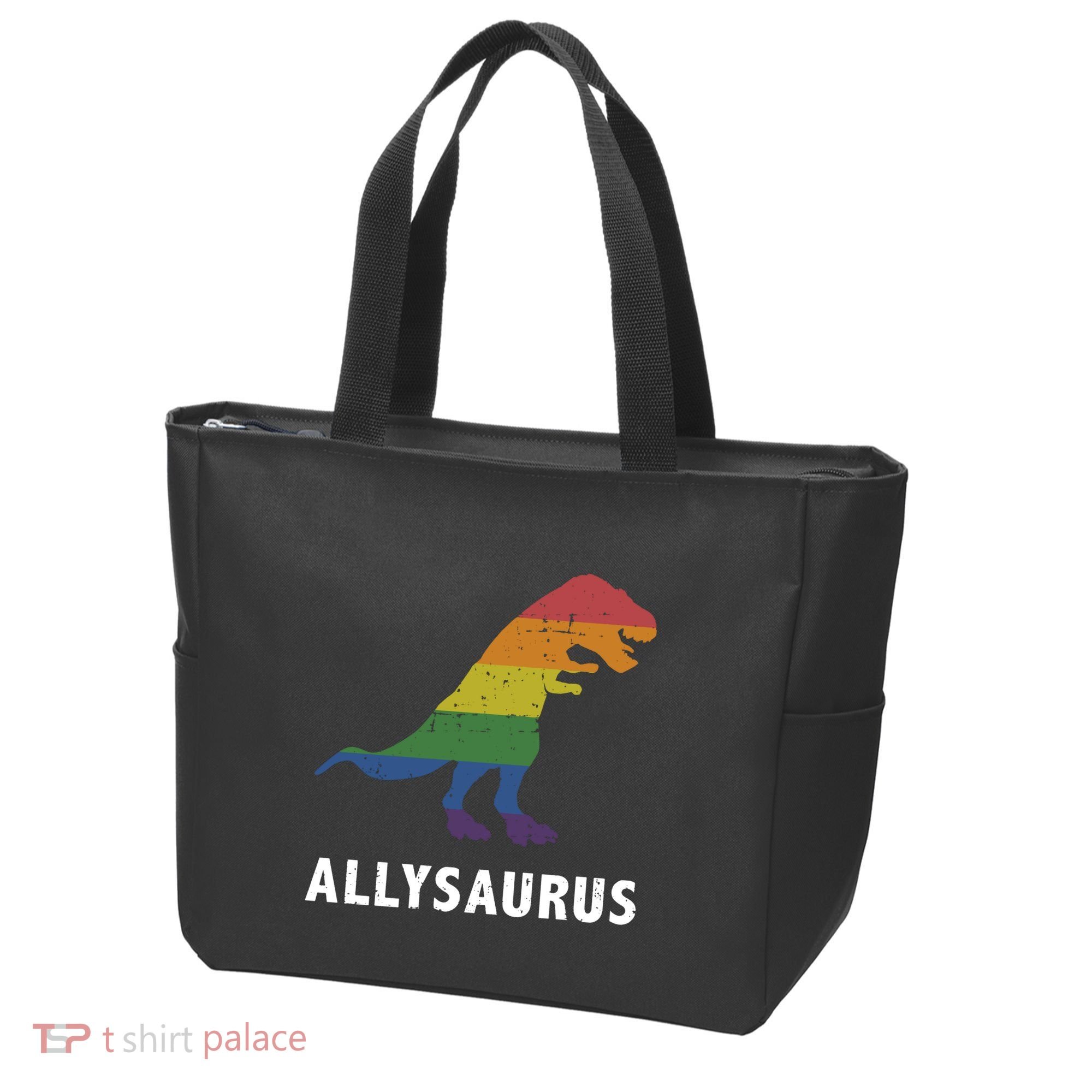 Allysaurus Dinosaur In Rainbow Flag For Ally LGBT Pride Tote Bag