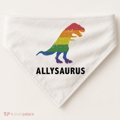 Allysaurus Dinosaur In Rainbow Flag For Ally LGBT Pride USA-Made Doggie Bandana