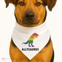 Allysaurus Dinosaur In Rainbow Flag For Ally LGBT Pride USA-Made Doggie Bandana thumb 1