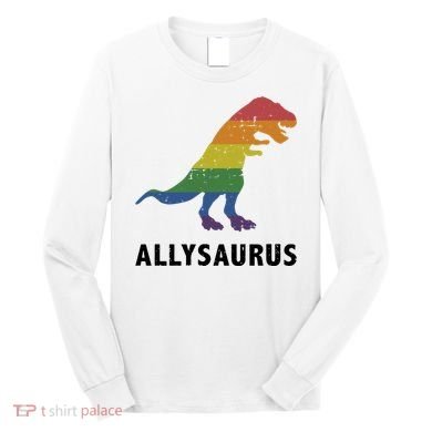 Allysaurus Dinosaur In Rainbow Flag For Ally LGBT Pride Long Sleeve Shirt