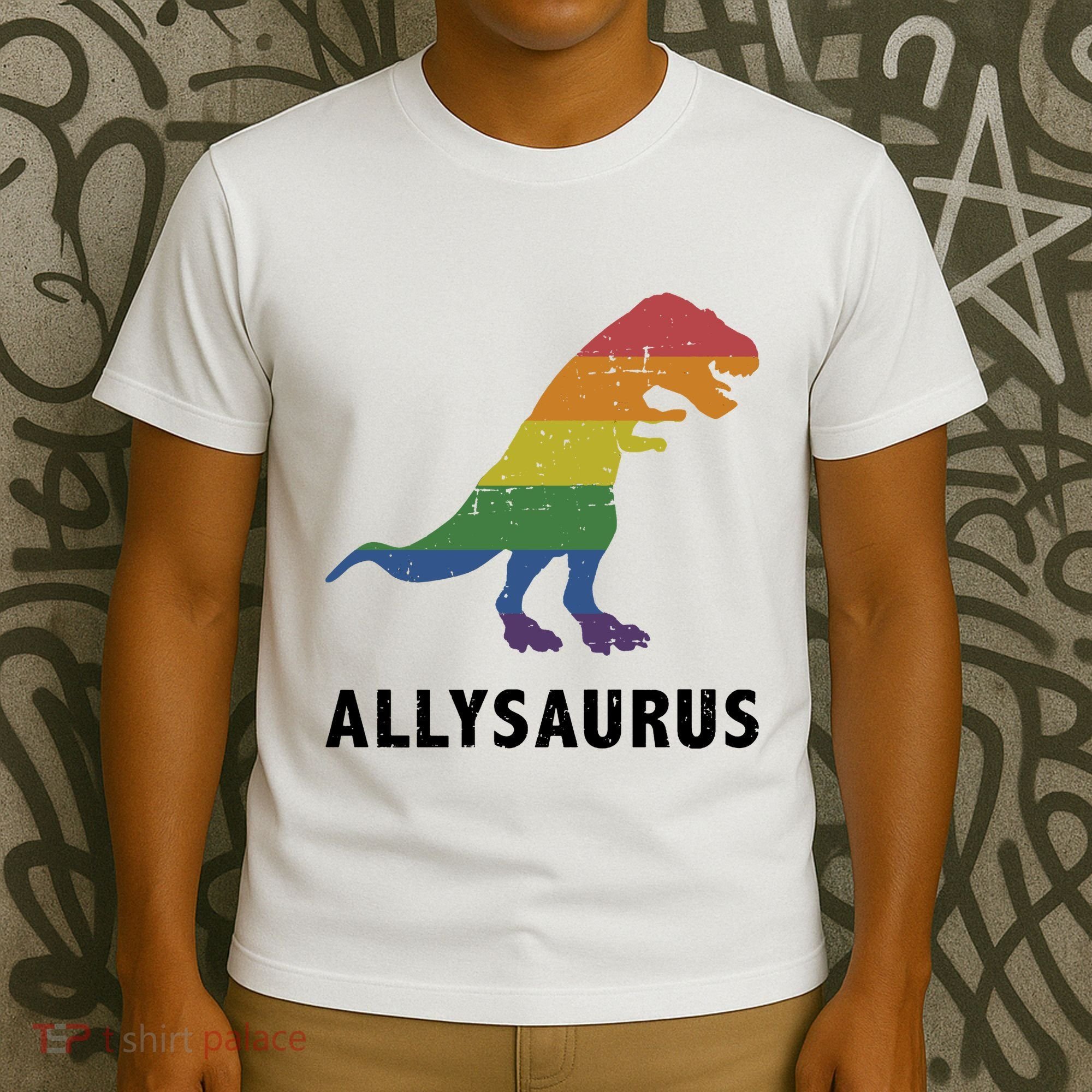 Allysaurus Dinosaur In Rainbow Flag For Ally LGBT Pride T-Shirt