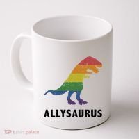 Allysaurus Dinosaur In Rainbow Flag For Ally LGBT Pride Coffee Mug thumb 0