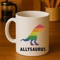 Allysaurus Dinosaur In Rainbow Flag For Ally LGBT Pride Coffee Mug thumb 4