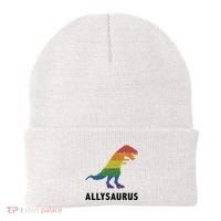 Allysaurus Dinosaur In Rainbow Flag For Ally LGBT Pride Beanie thumb 0