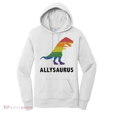 Allysaurus Dinosaur In Rainbow Flag For Ally LGBT Pride Women's Hoodie
