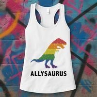 Allysaurus Dinosaur In Rainbow Flag For Ally LGBT Pride Women's Tank Top thumb 3