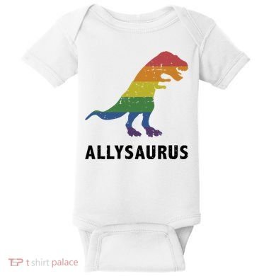 Allysaurus Dinosaur In Rainbow Flag For Ally LGBT Pride Baby Bodysuit