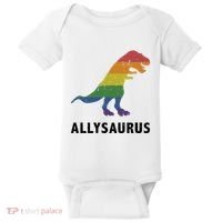 Allysaurus Dinosaur In Rainbow Flag For Ally LGBT Pride Baby Bodysuit thumb 0