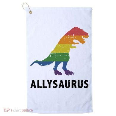 Allysaurus Dinosaur In Rainbow Flag For Ally LGBT Pride Golf Towel