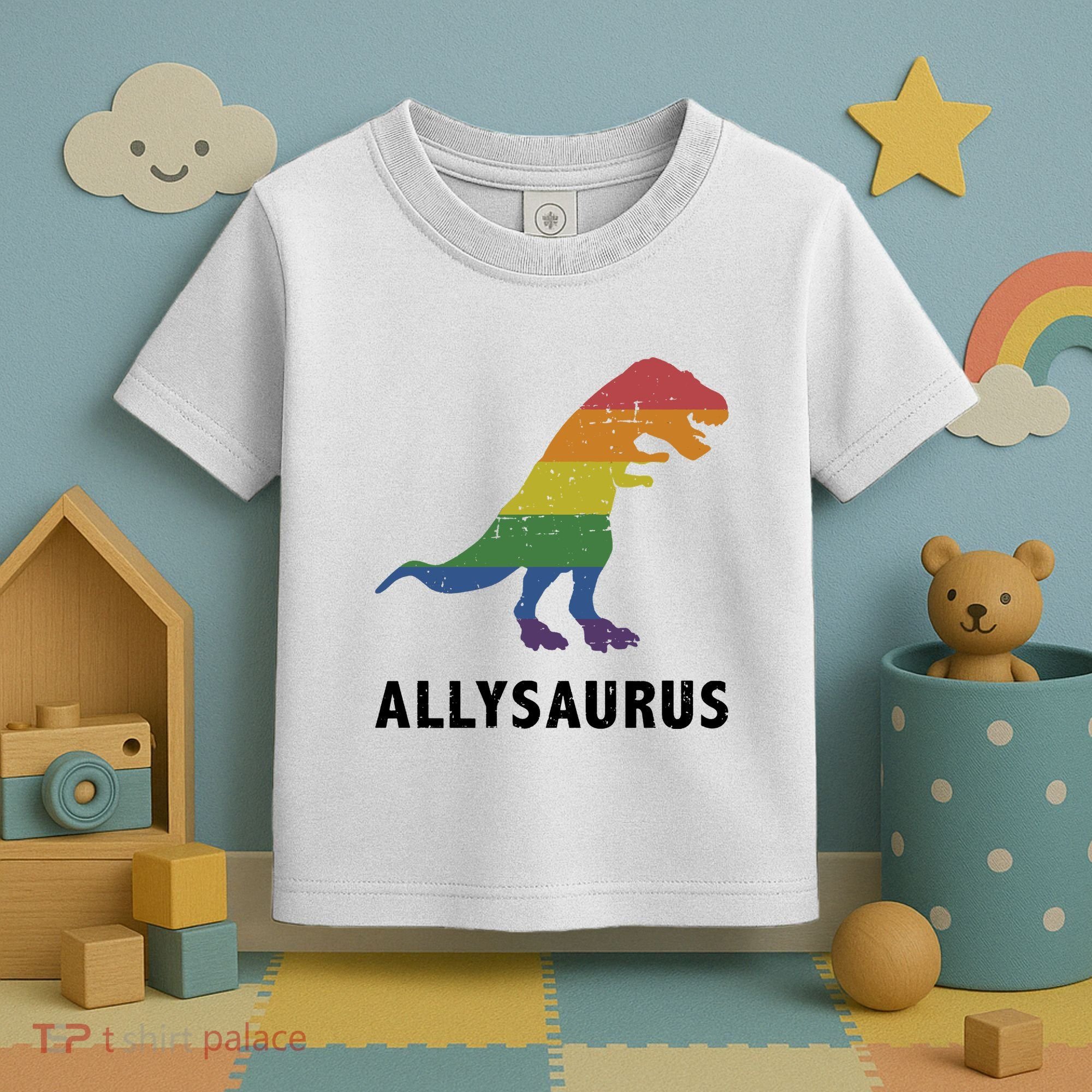 Allysaurus Dinosaur In Rainbow Flag For Ally LGBT Pride Toddler T-Shirt