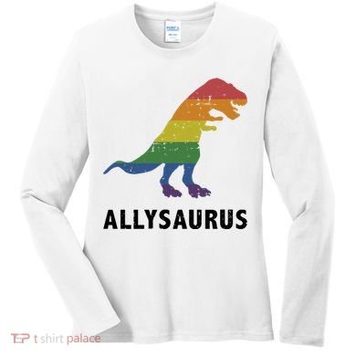 Allysaurus Dinosaur In Rainbow Flag For Ally LGBT Pride Women's Long Sleeve Shirt