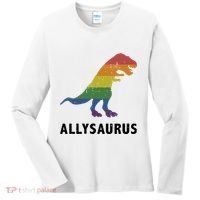 Allysaurus Dinosaur In Rainbow Flag For Ally LGBT Pride Women's Long Sleeve Shirt thumb 0
