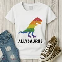Allysaurus Dinosaur In Rainbow Flag For Ally LGBT Pride Women's T-Shirt thumb 3