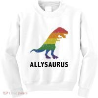 Allysaurus Dinosaur In Rainbow Flag For Ally LGBT Pride Kids Sweatshirt thumb 0