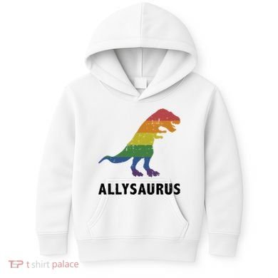 Allysaurus Dinosaur In Rainbow Flag For Ally LGBT Pride Kids Hoodie