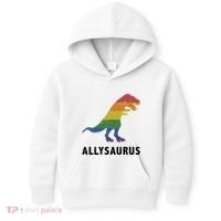 Allysaurus Dinosaur In Rainbow Flag For Ally LGBT Pride Kids Hoodie thumb 0