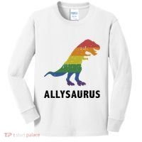 Allysaurus Dinosaur In Rainbow Flag For Ally LGBT Pride Kids Long Sleeve Shirt thumb 0